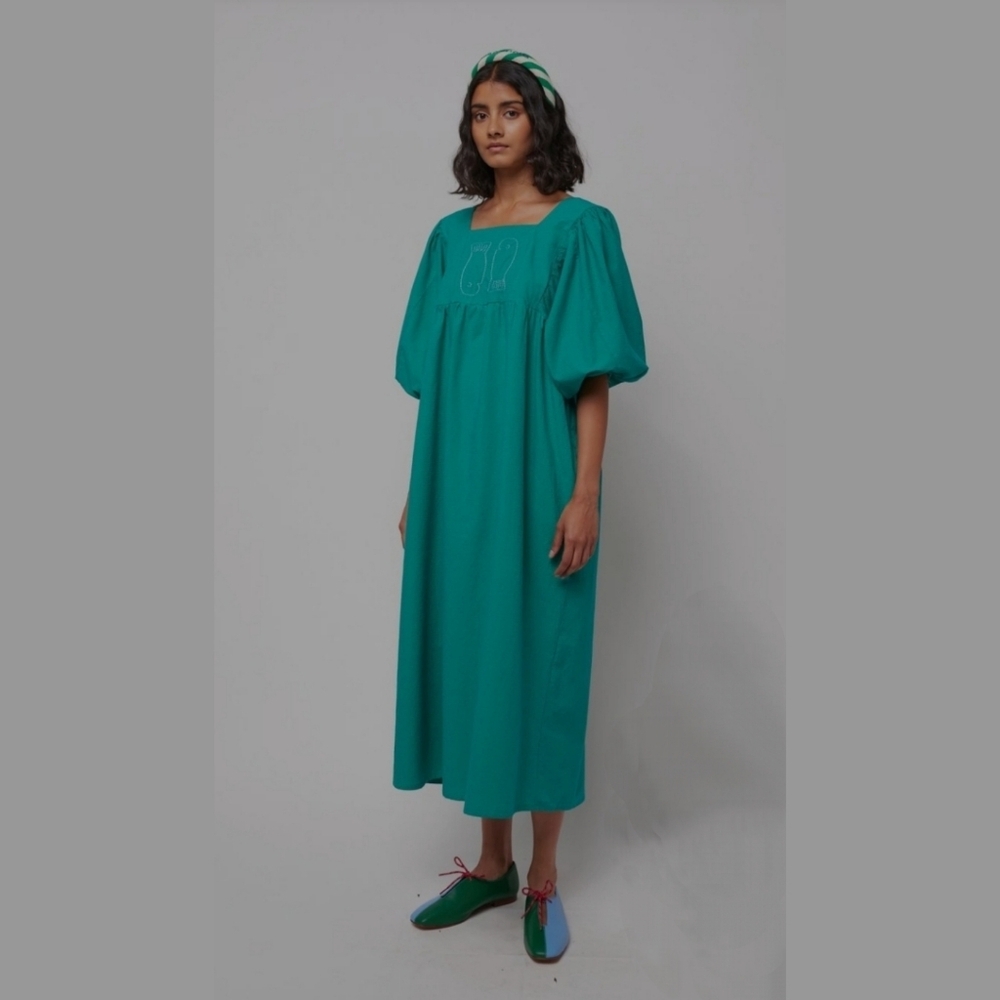 Bobo Choses Couple Fish Embroidery Puff Sleeve Dress in Green • XS - Picture 9 of 14